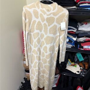 Caslon Tan and White Giraffe Print Turtleneck Sweater Dress